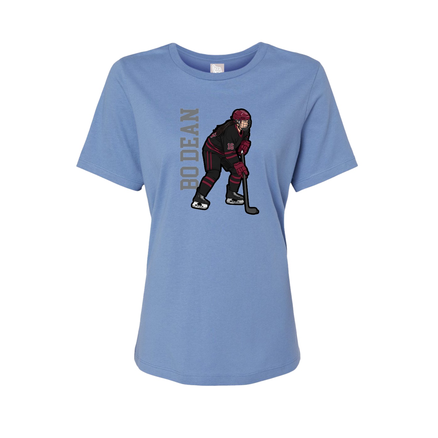 Fitted Women's Tee — Name Vertical in Powder Blue