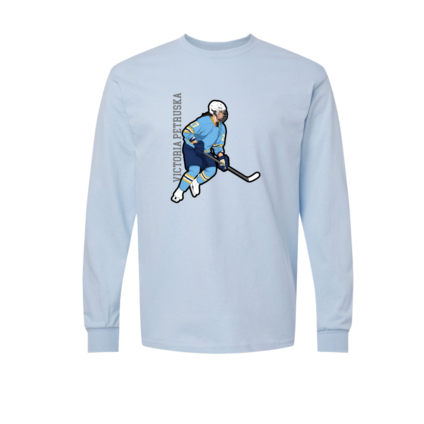 Long Sleeve Tee — Name Vertical in Light Blue