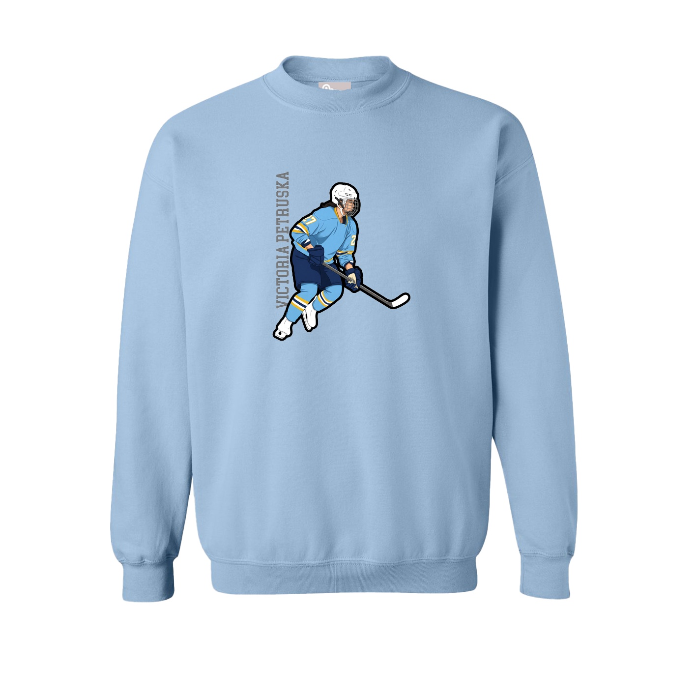 Fleece Crew — Name Vertical in Light Blue