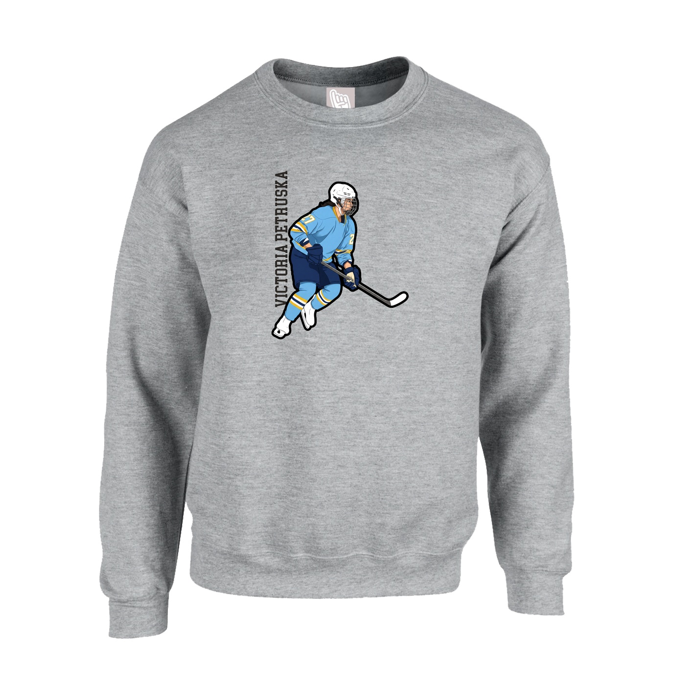 Fleece Crew — Name Vertical in Grey