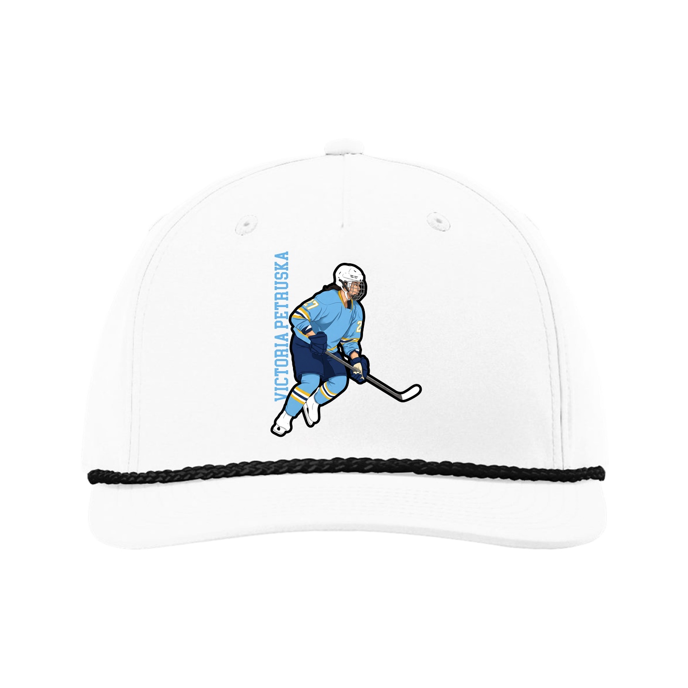 Five-Panel Classic Rope Cap — Name Vertical in White