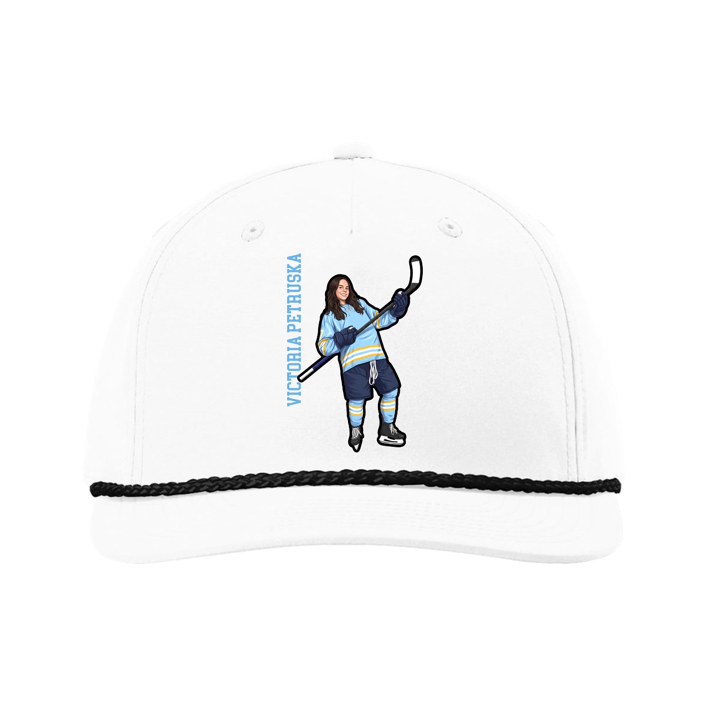 Five-Panel Classic Rope Cap — Name Vertical in White