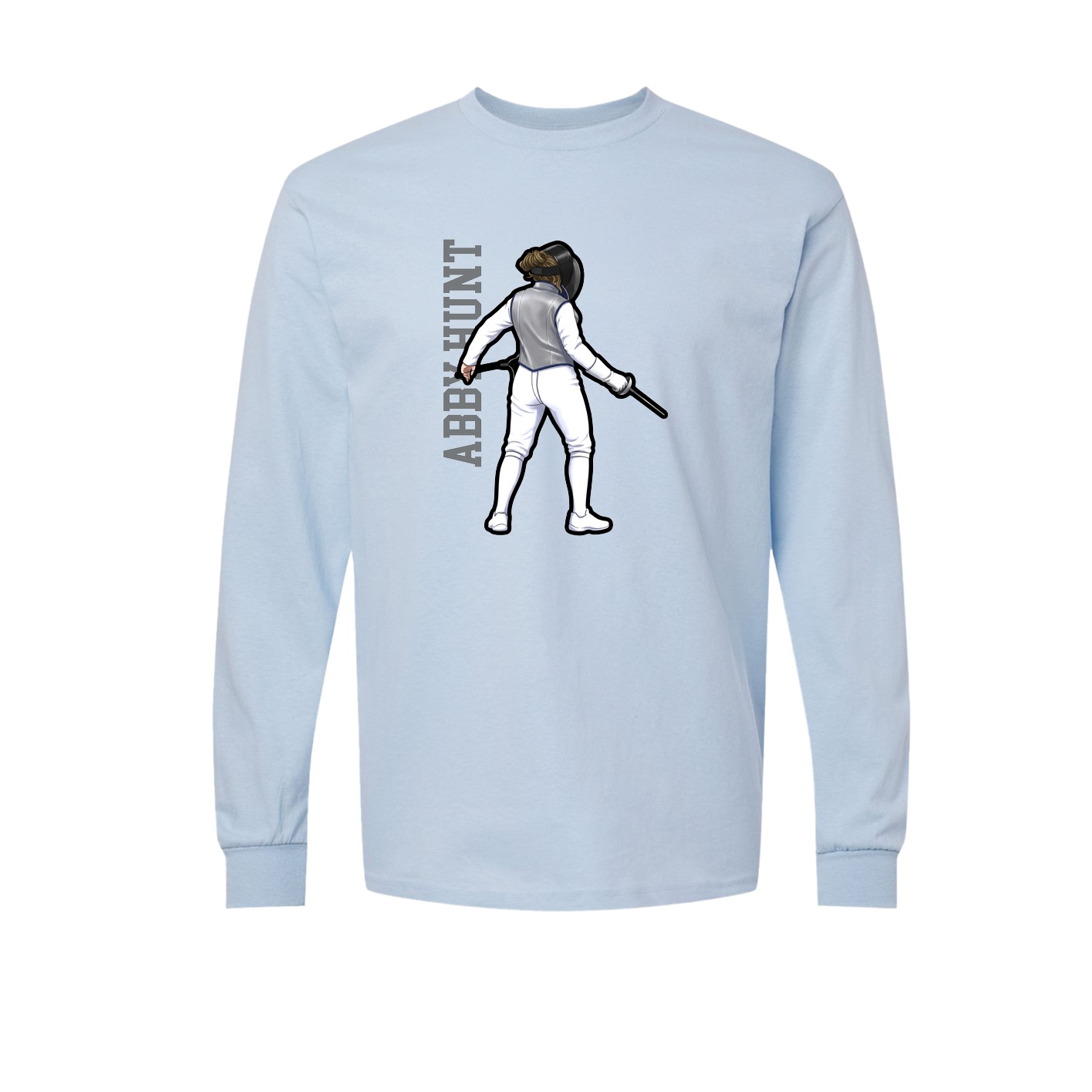 Long Sleeve Tee — Name Vertical in Light Blue
