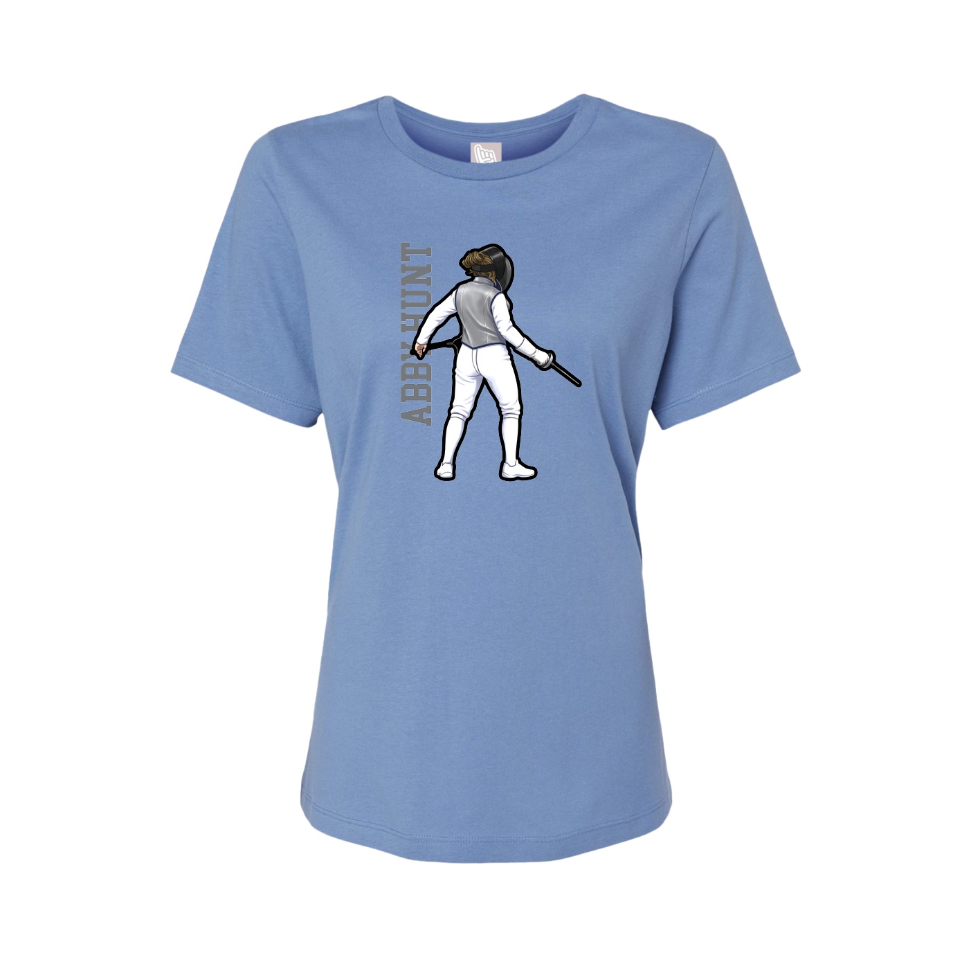 Womens Tee — Name Vertical in Powder Blue