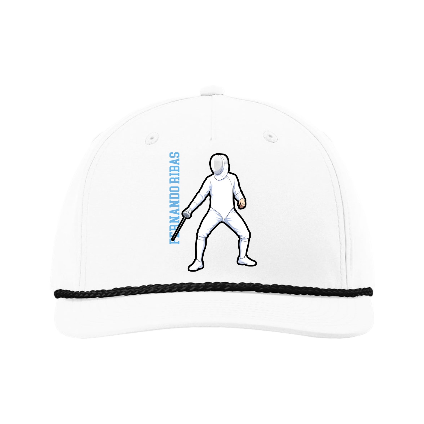 Five-Panel Classic Rope Cap — Name Vertical in White