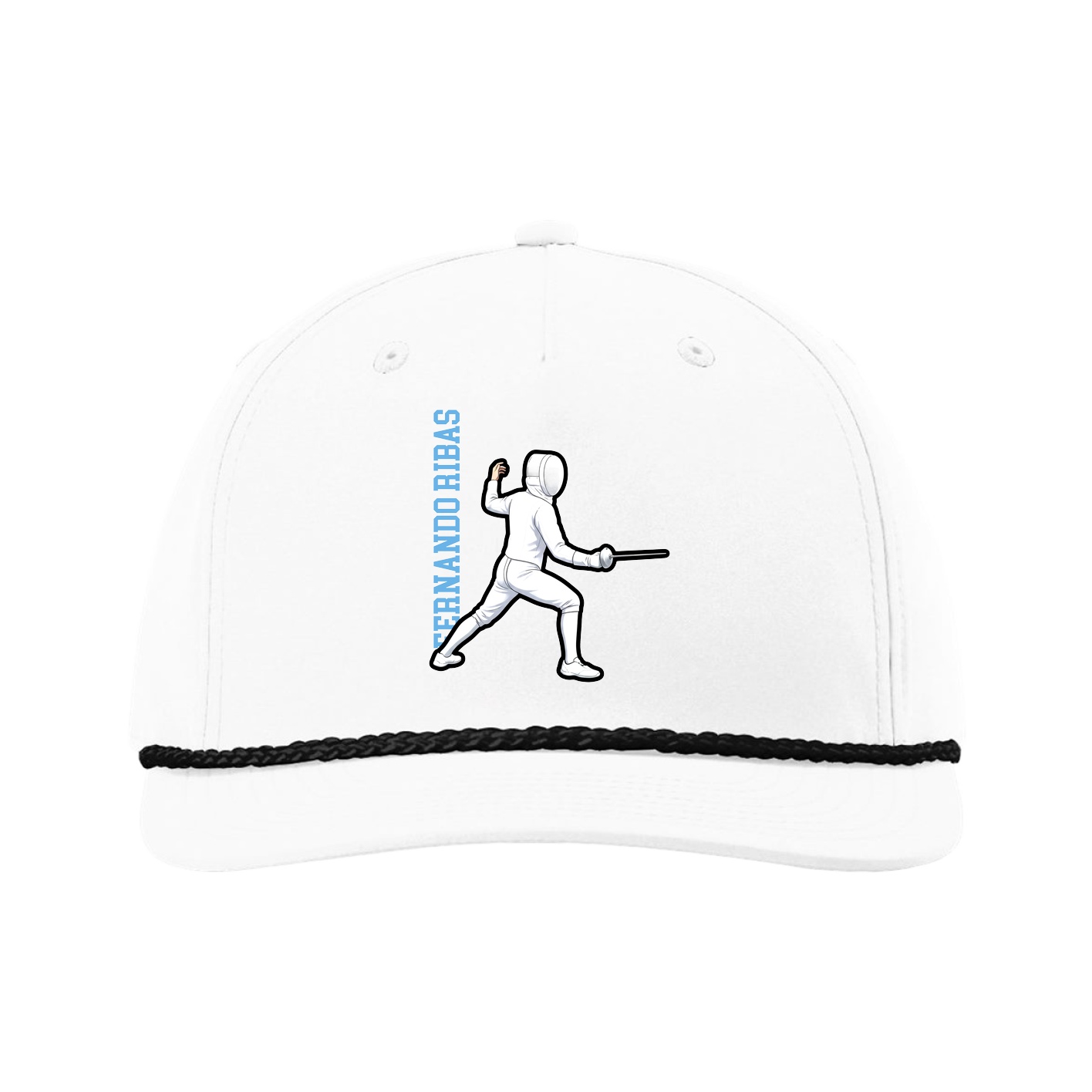 Five-Panel Classic Rope Cap — Name Vertical in White