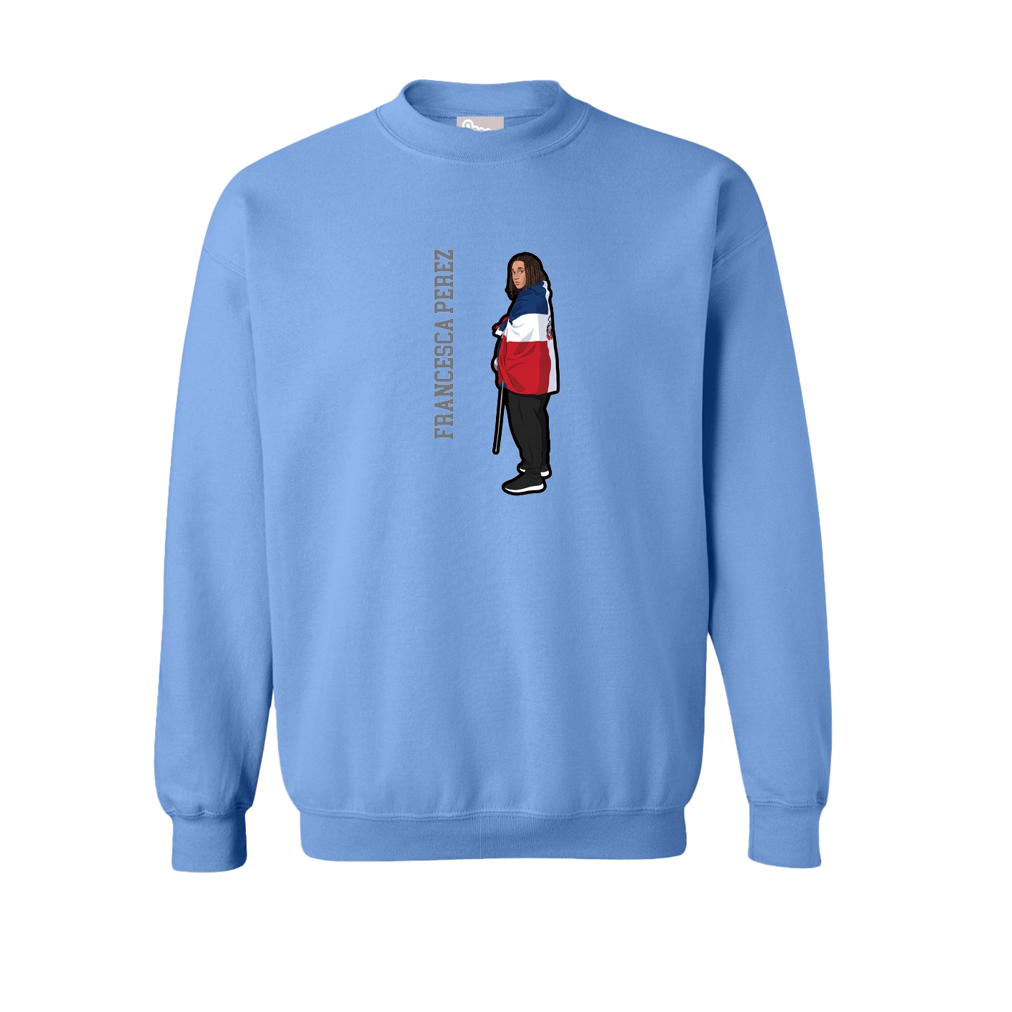 Fleece Crew — Name Vertical in Powder Blue