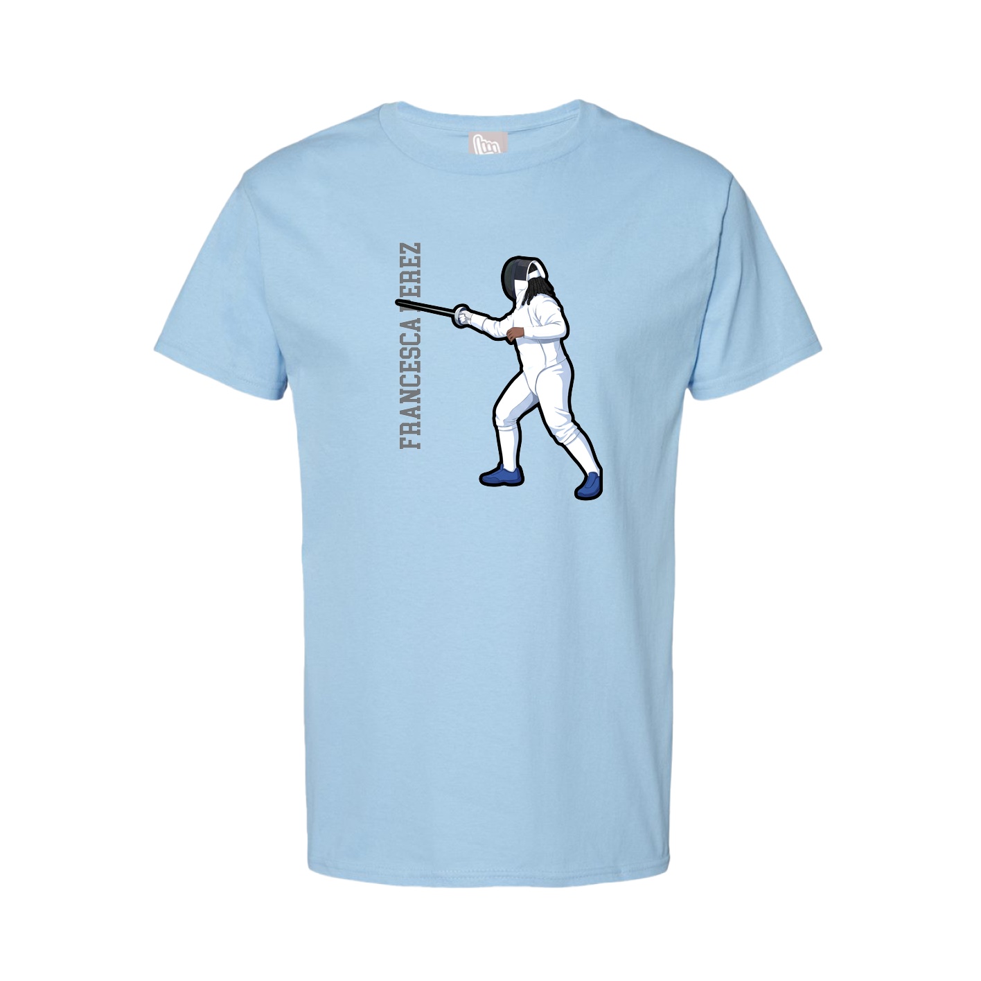Youth Tee — Name Vertical in Light Blue