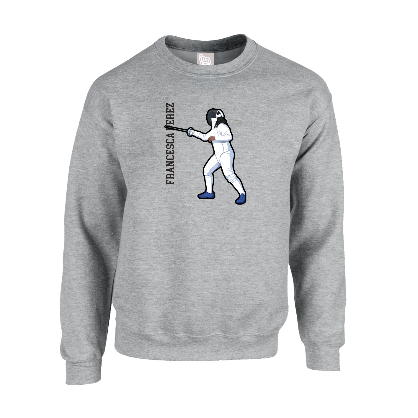 Fleece Crew — Name Vertical in Grey