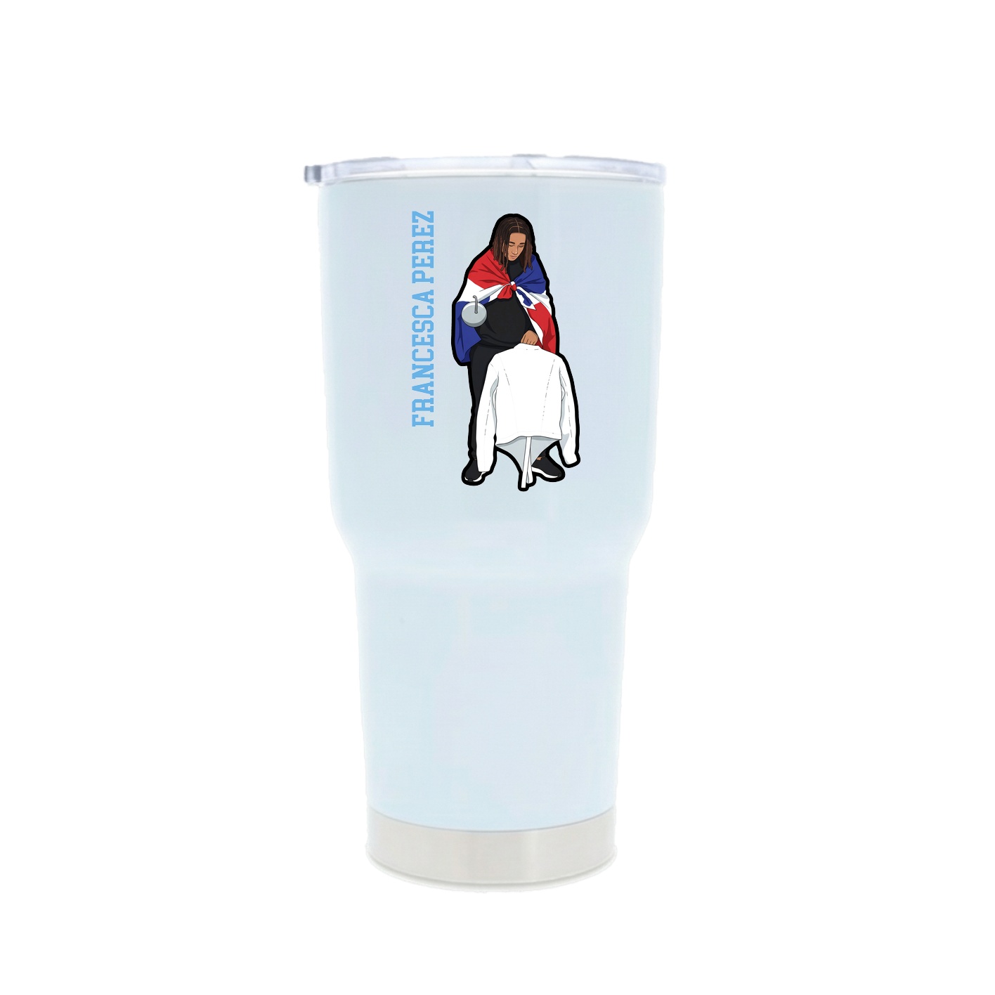 30oz Stainless Steel Tumbler — Name Vertical in White