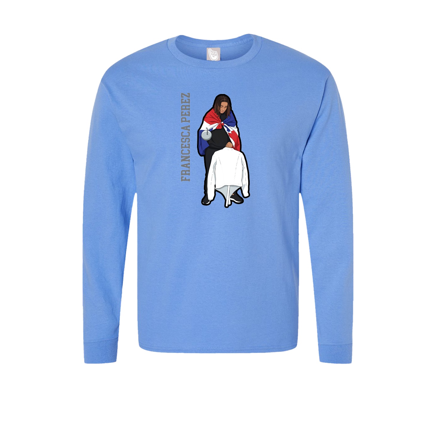 Long Sleeve Tee — Name Vertical in Powder Blue