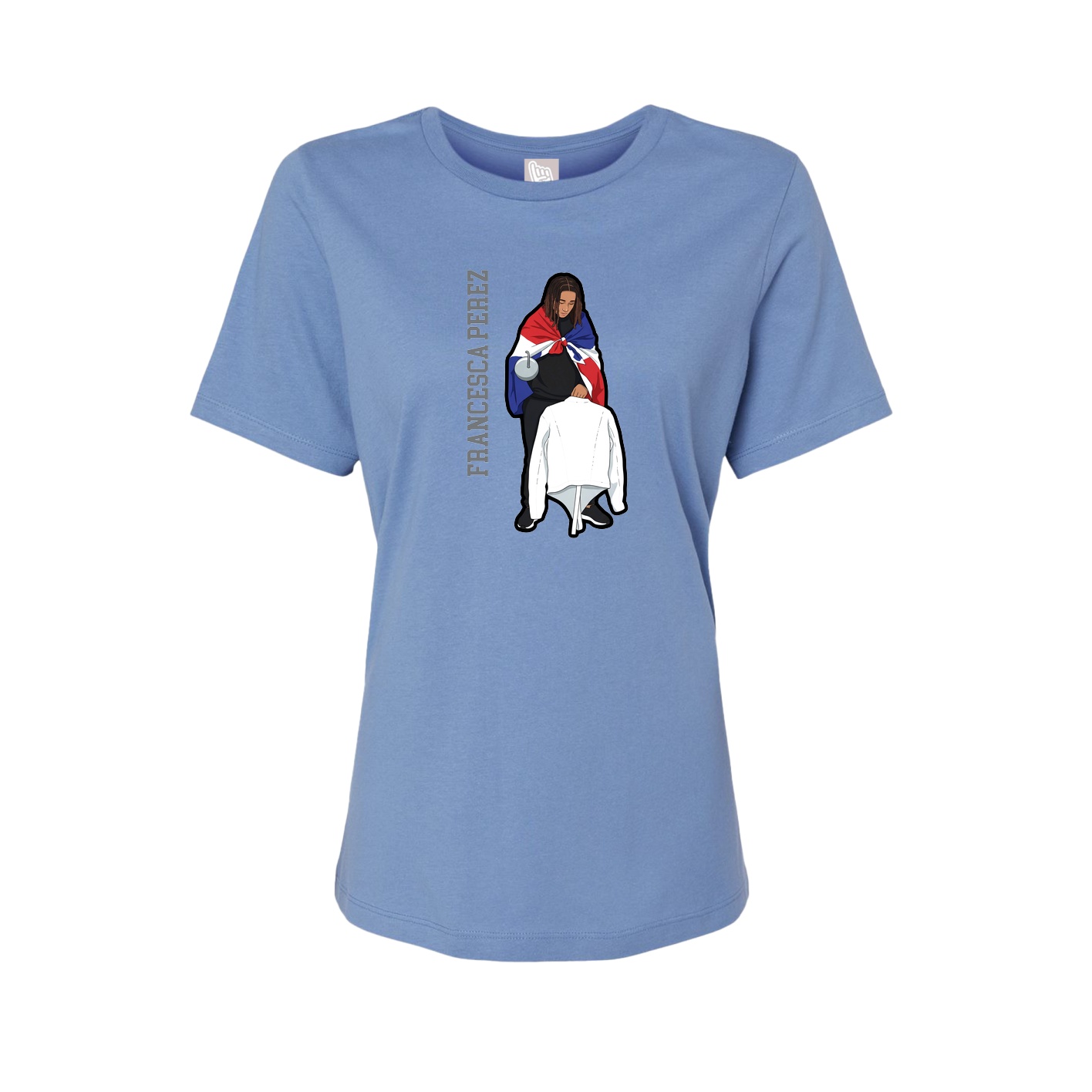 Womens Tee — Name Vertical in Powder Blue