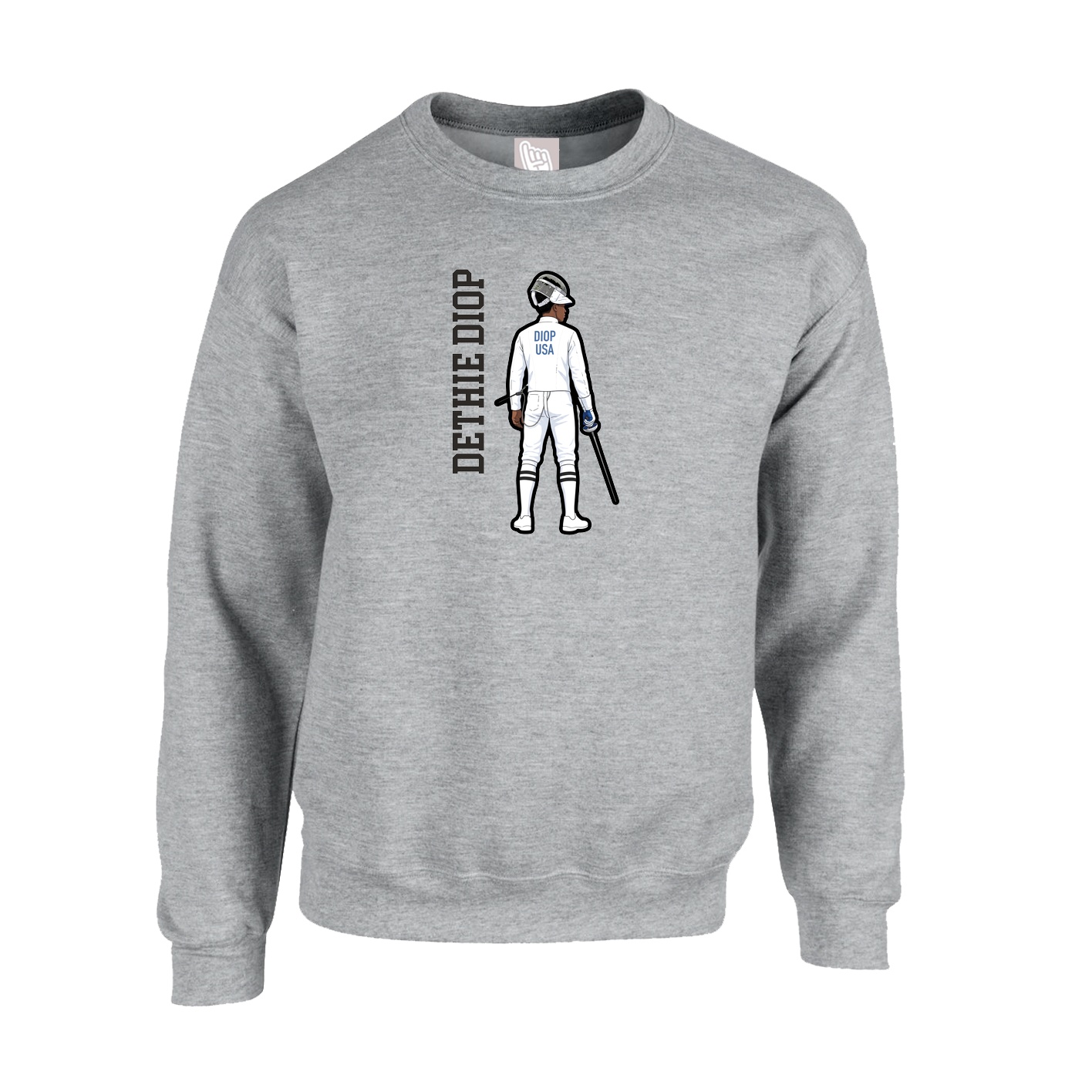 Fleece Crew — Name Vertical in Grey