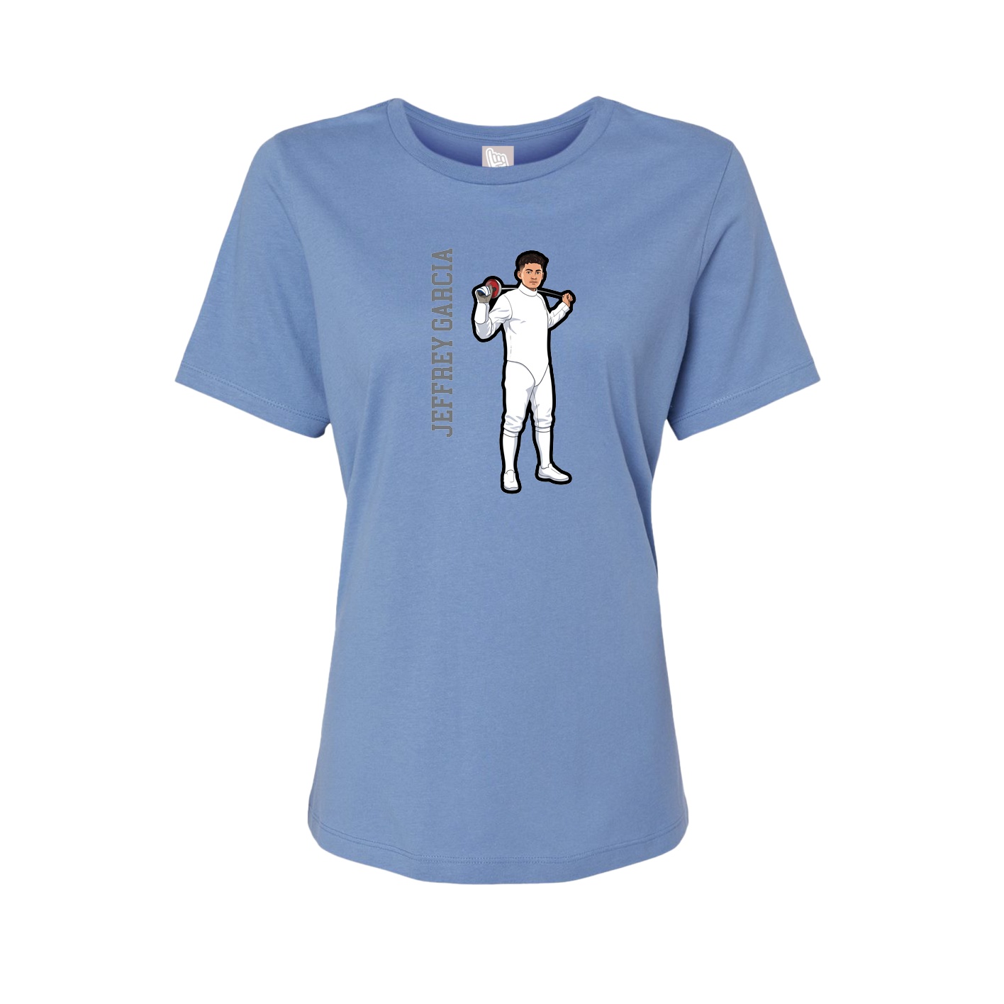 Fitted Women's Tee — Name Vertical in Powder Blue
