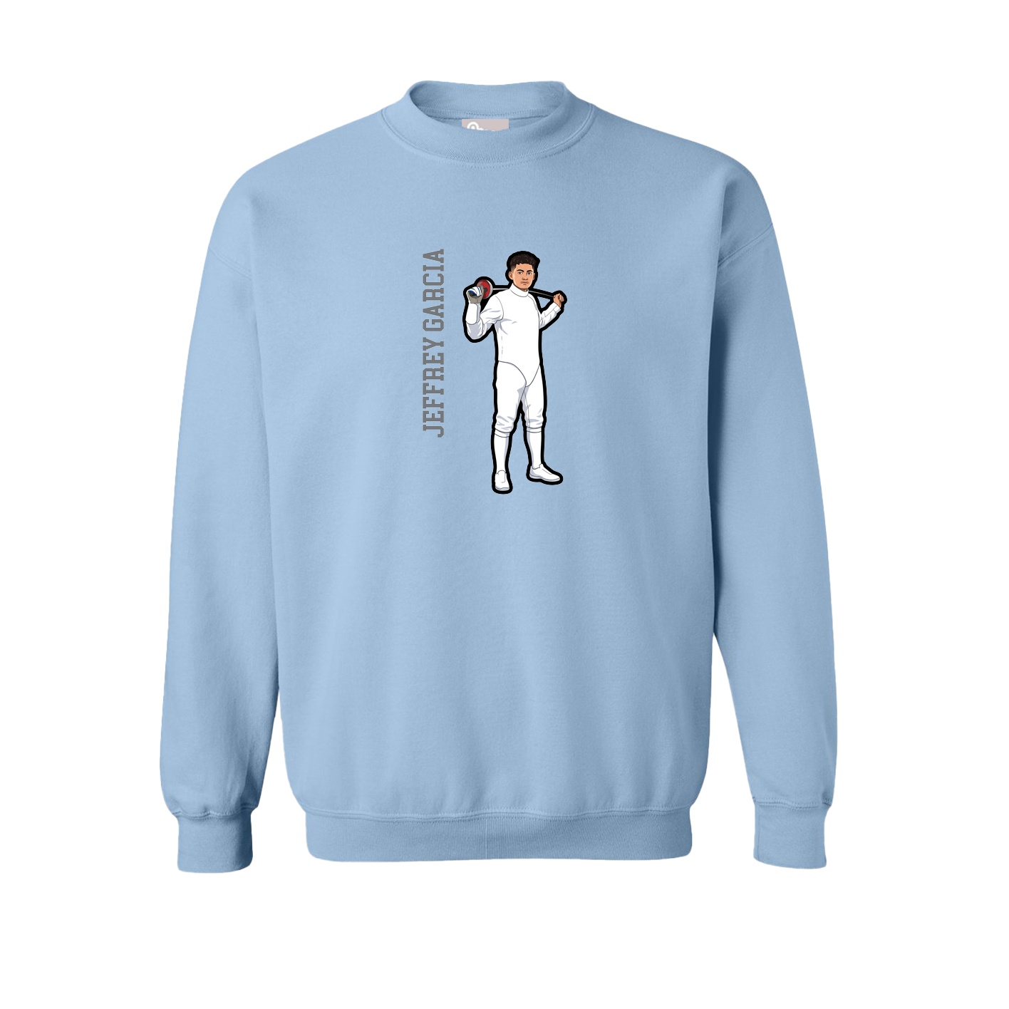 Fleece Crew — Name Vertical in Light Blue