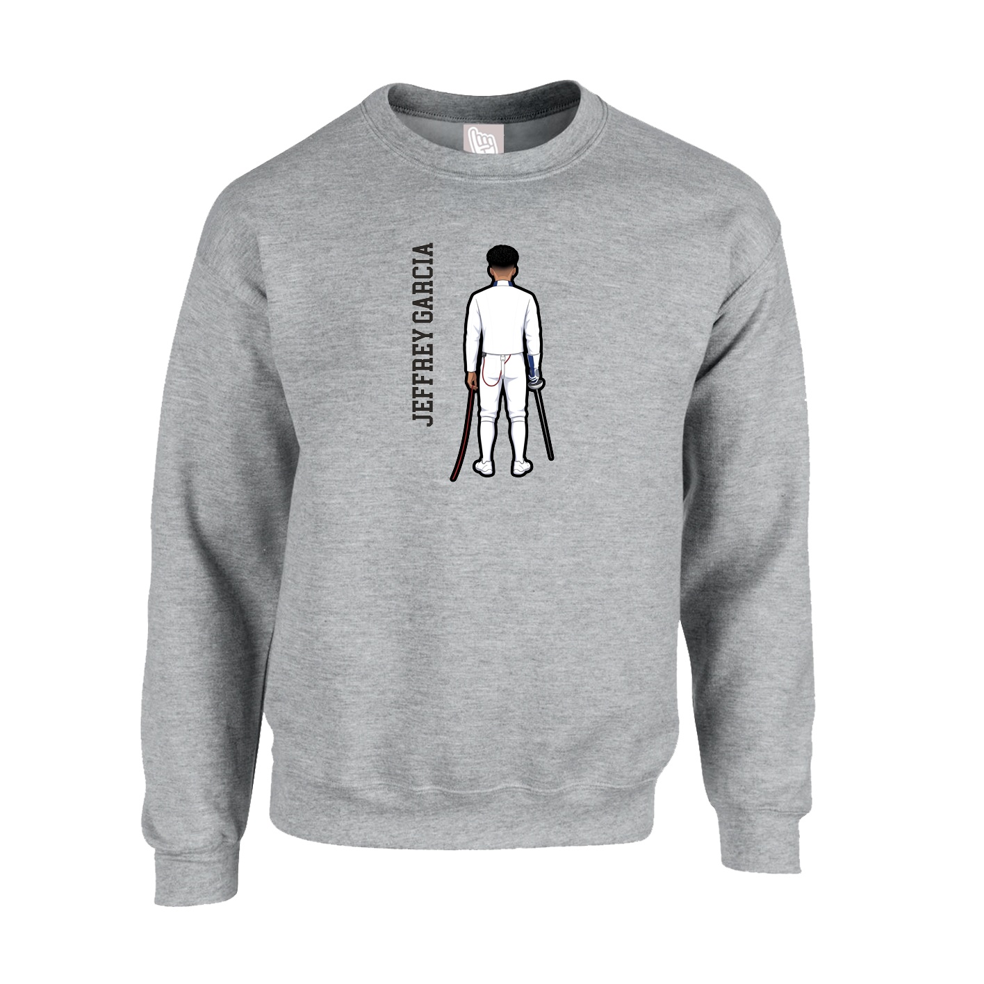 Fleece Crew — Name Vertical in Grey