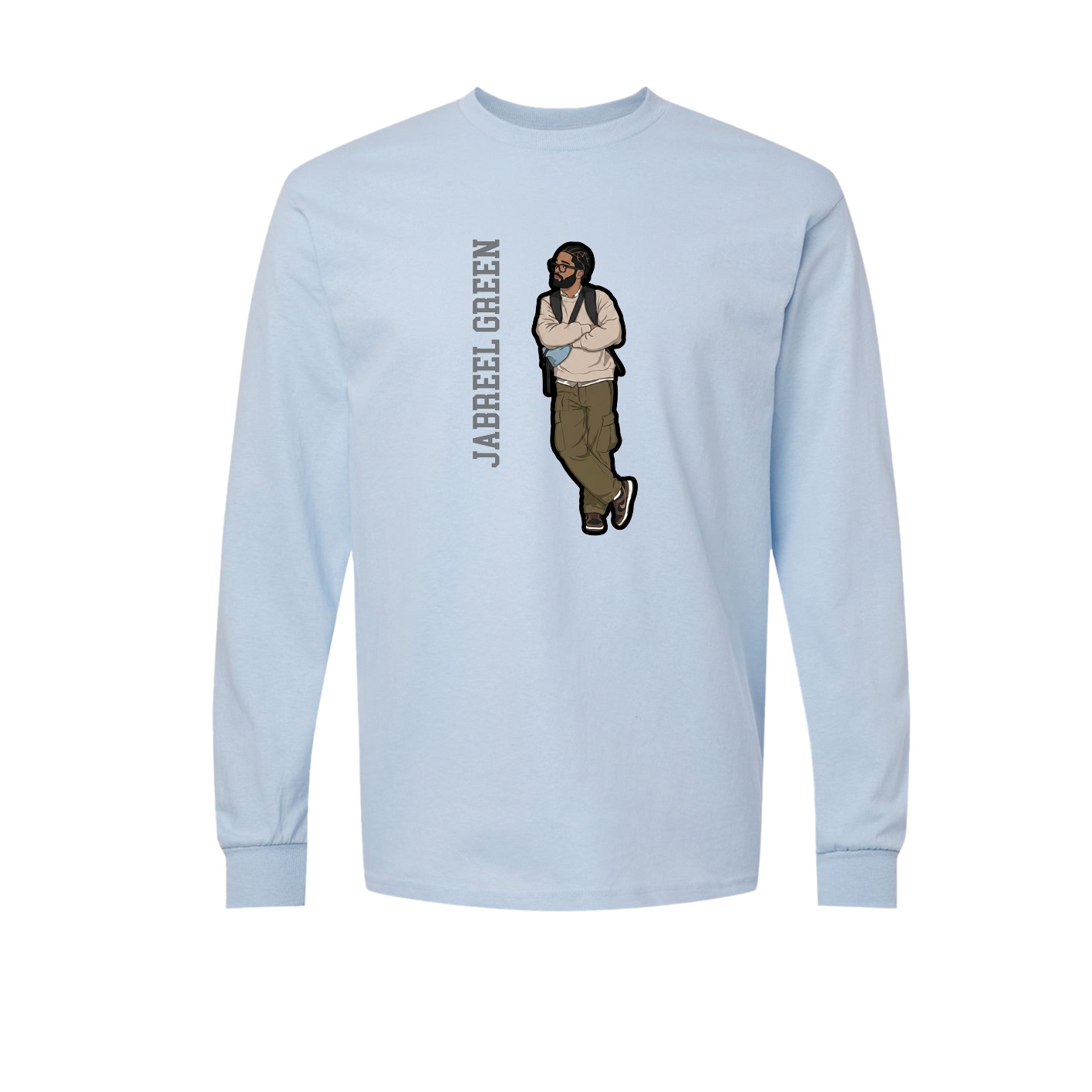 Long Sleeve Tee — Name Vertical in Light Blue