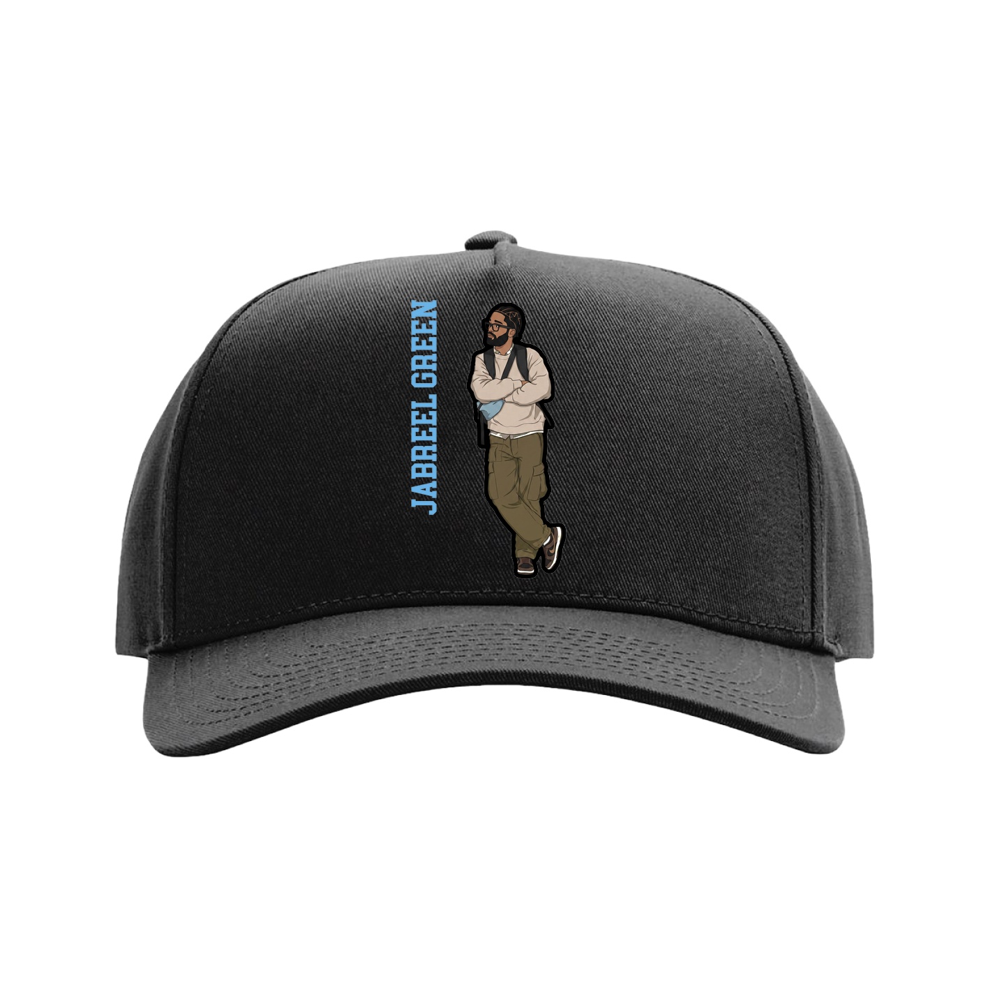 Full Fabric Five-Panel Champ Cap — Name Vertical in Black