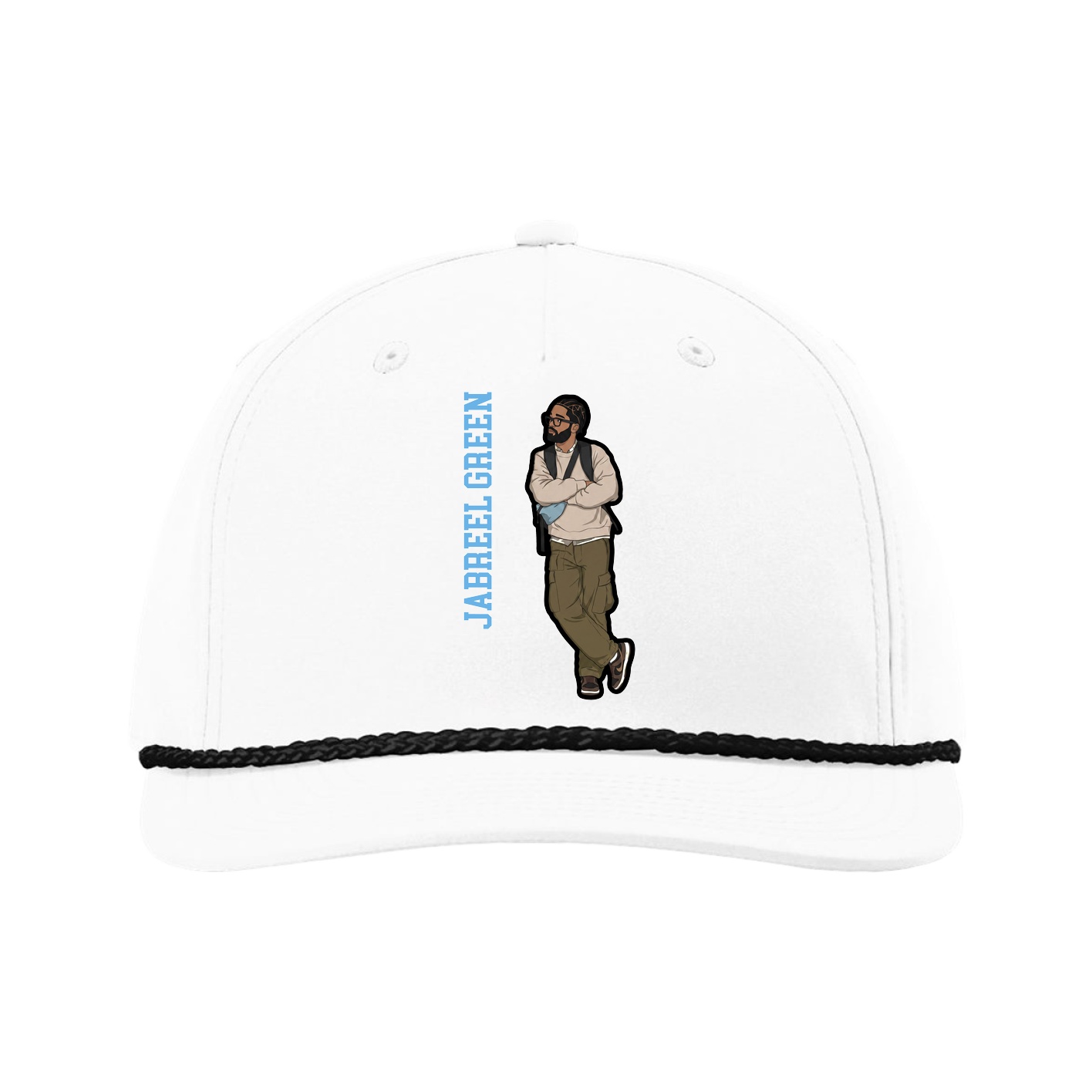 Five-Panel Classic Rope Cap — Name Vertical in White