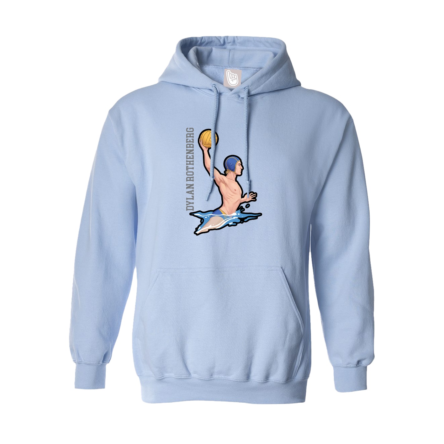 Hoodie — Name Vertical in Light Blue
