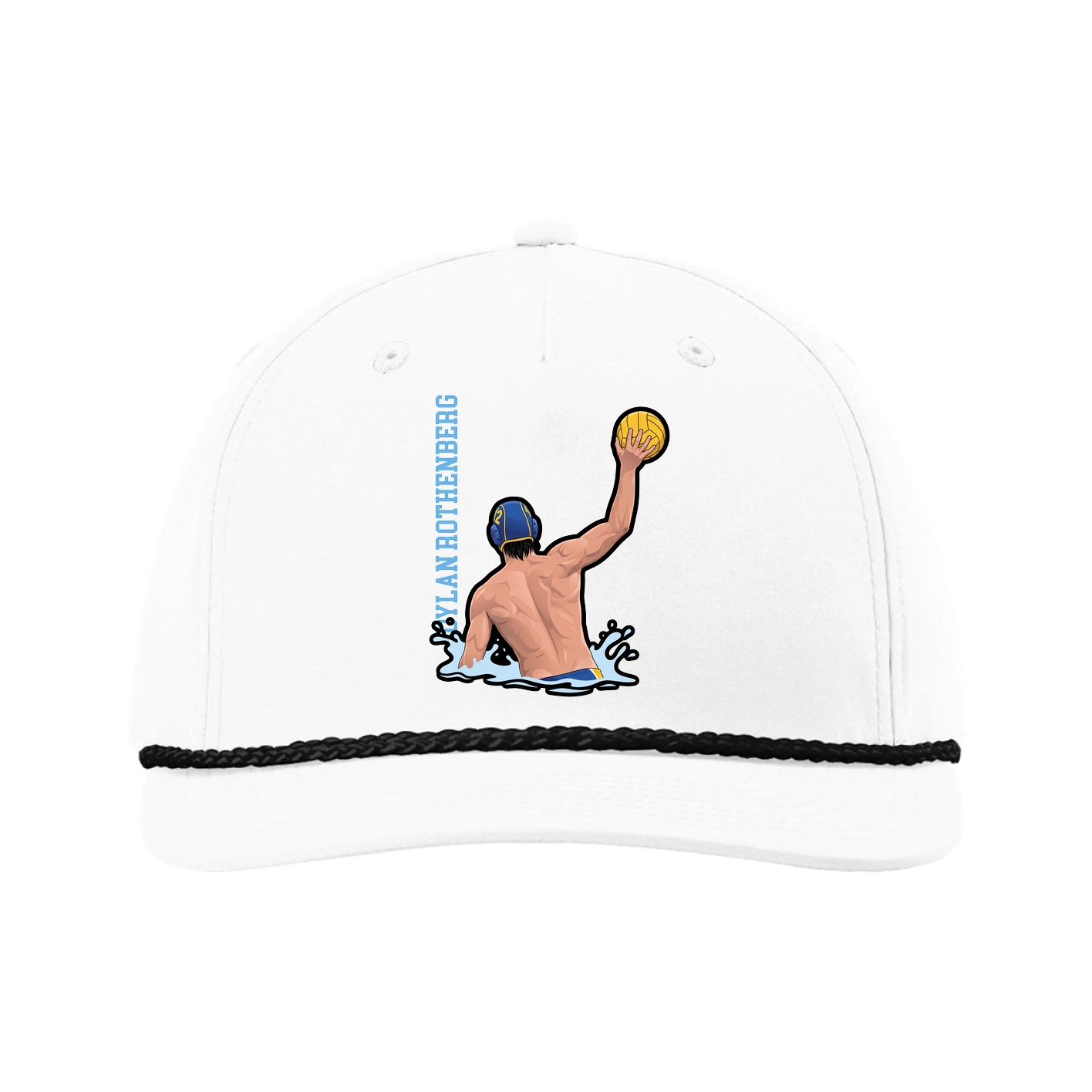 Five-Panel Classic Rope Cap — Name Vertical in White