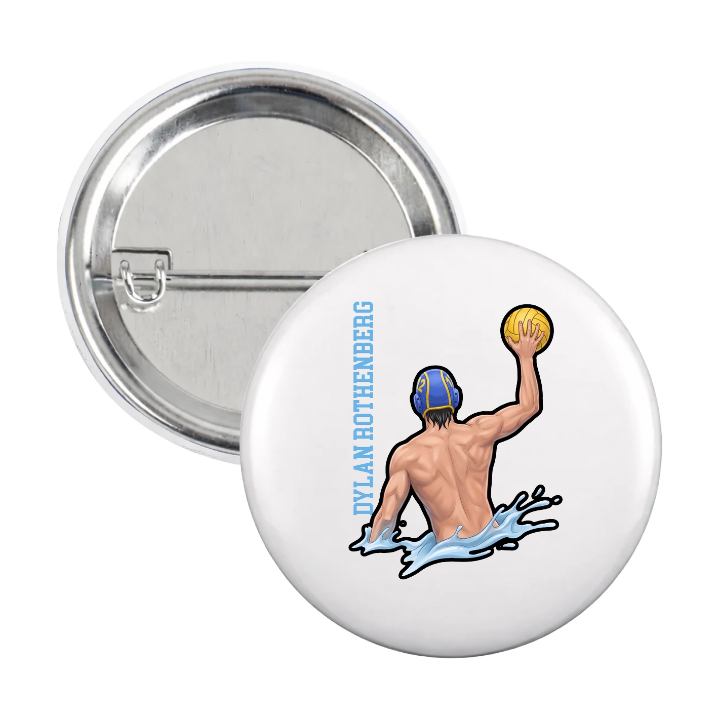 Game Day Button — Name Vertical in White