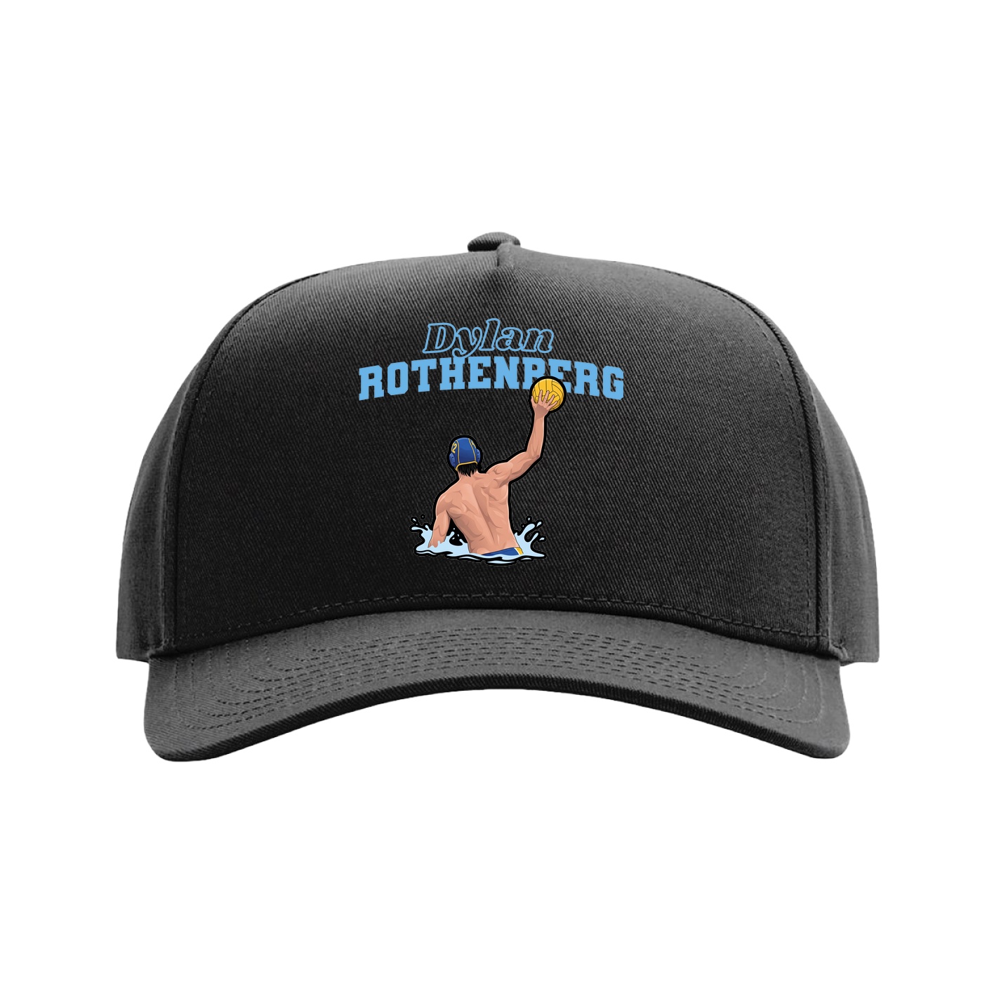 Full Fabric Five-Panel Champ Cap — Name Arch in Black