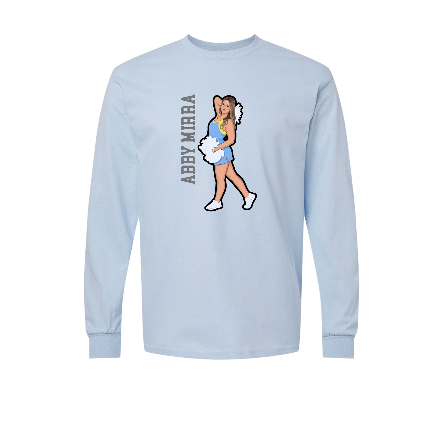 Long Sleeve Tee — Name Vertical in Light Blue