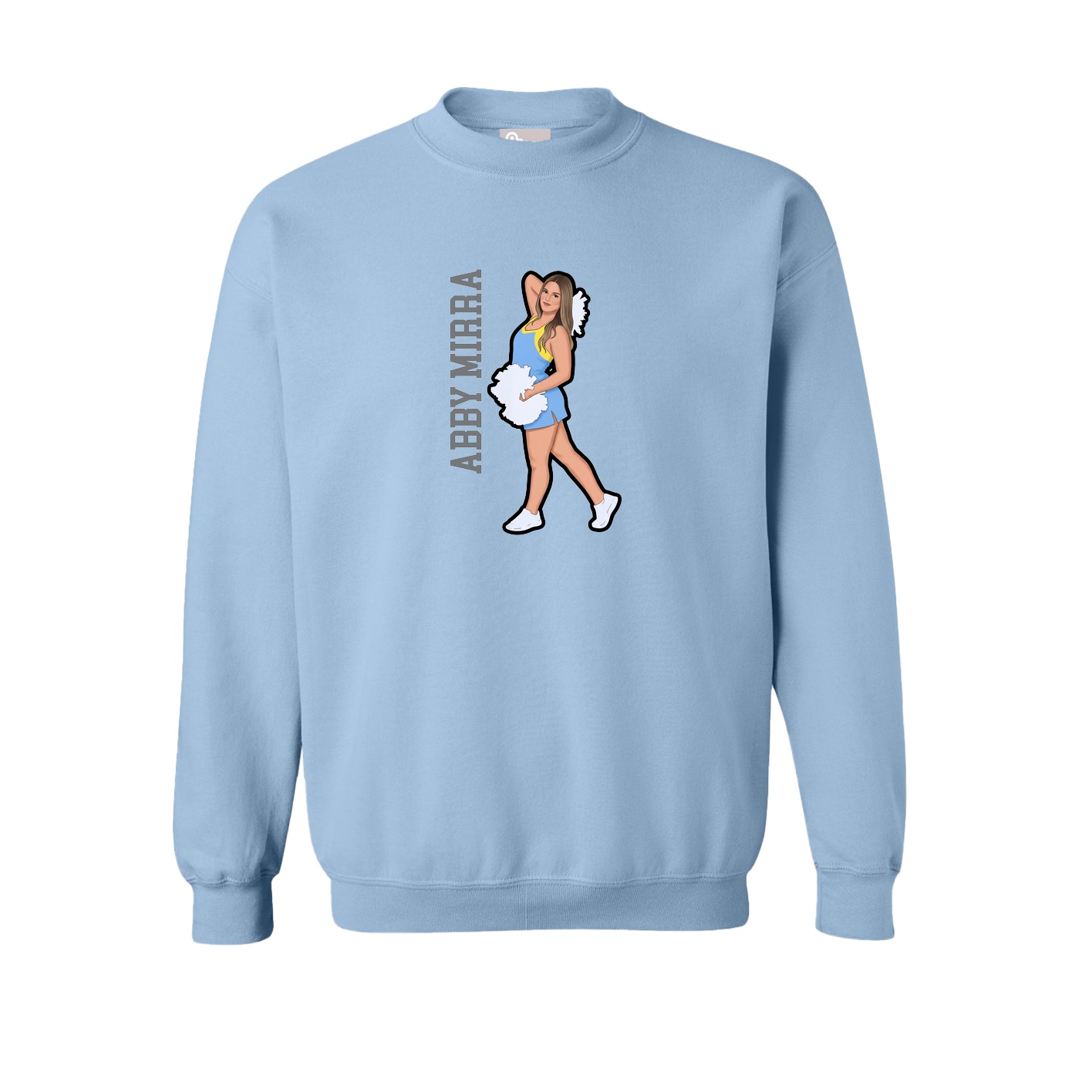 Fleece Crew — Name Vertical in Light Blue