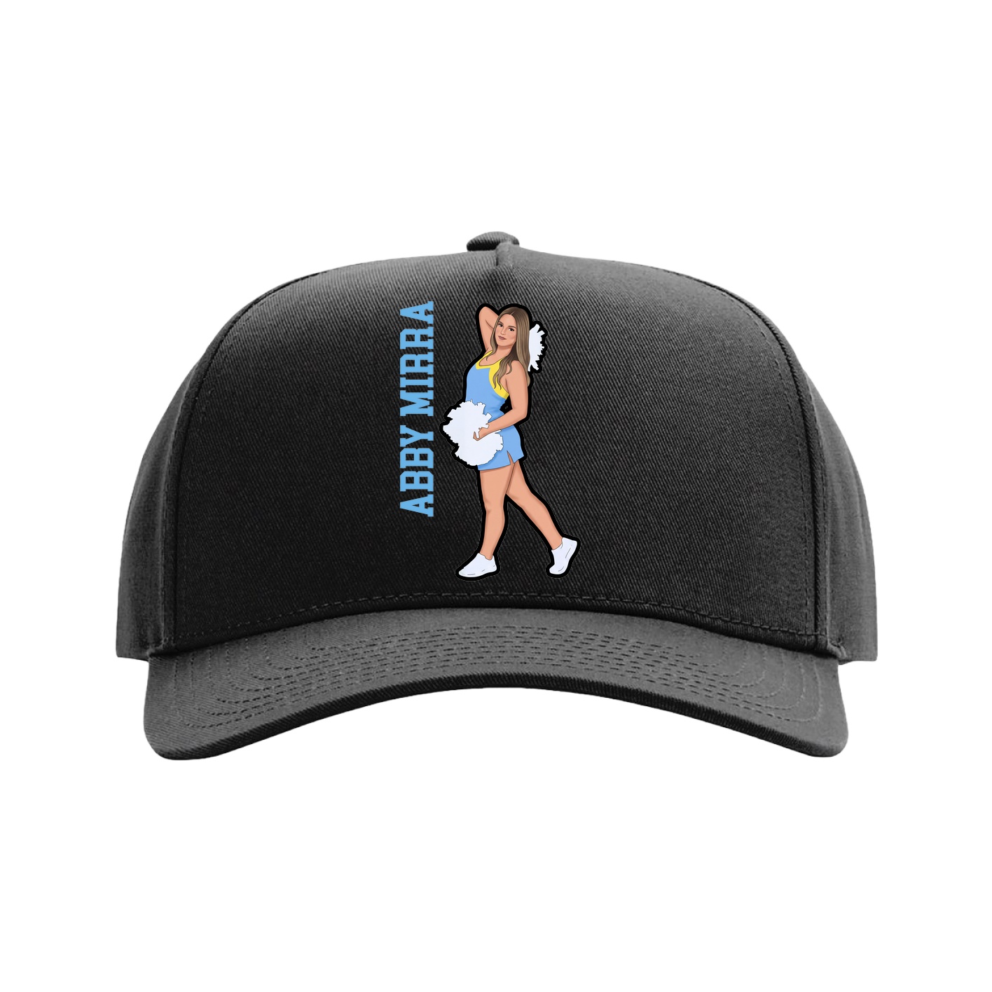 Full Fabric Five-Panel Champ Cap — Name Vertical in Black