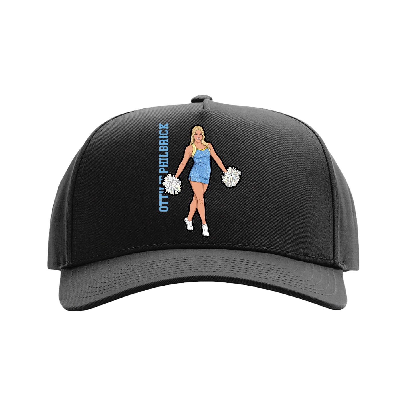 Full Fabric Five-Panel Champ Cap — Name Vertical in Black