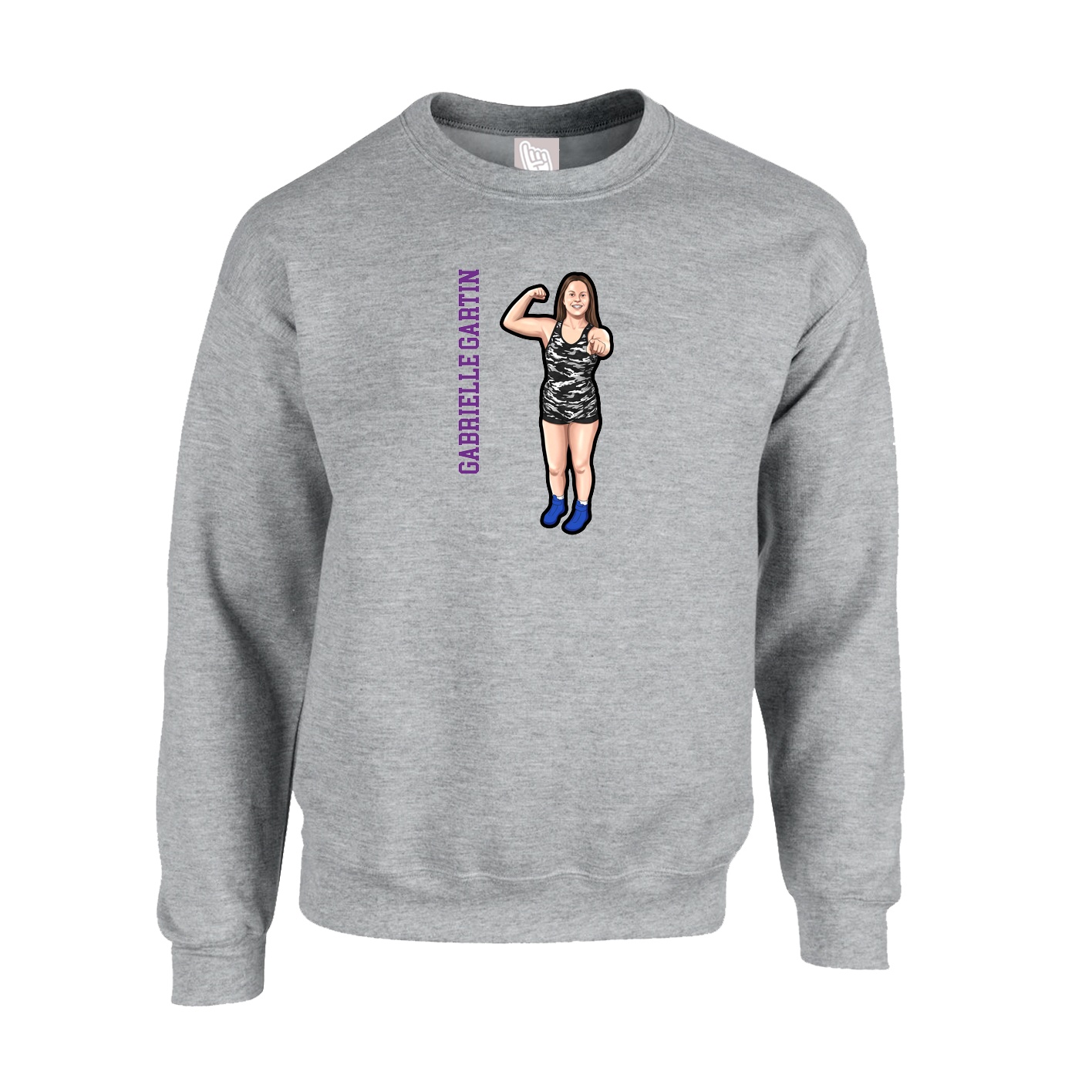 Fleece Crew — Name Vertical in Grey