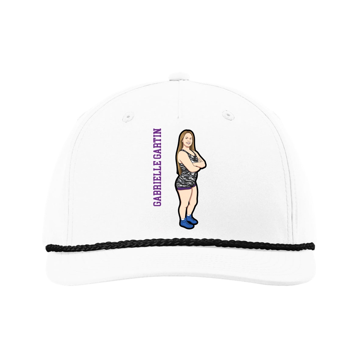 Five-Panel Classic Rope Cap — Name Vertical in White