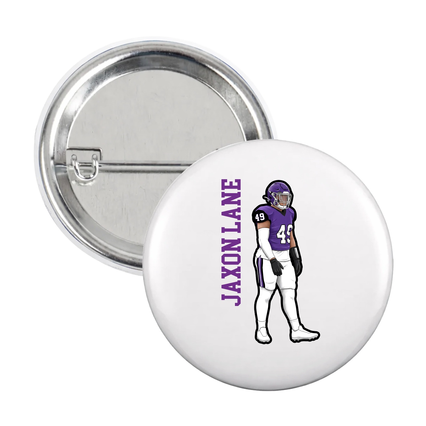 Game Day Button — Name Vertical in White