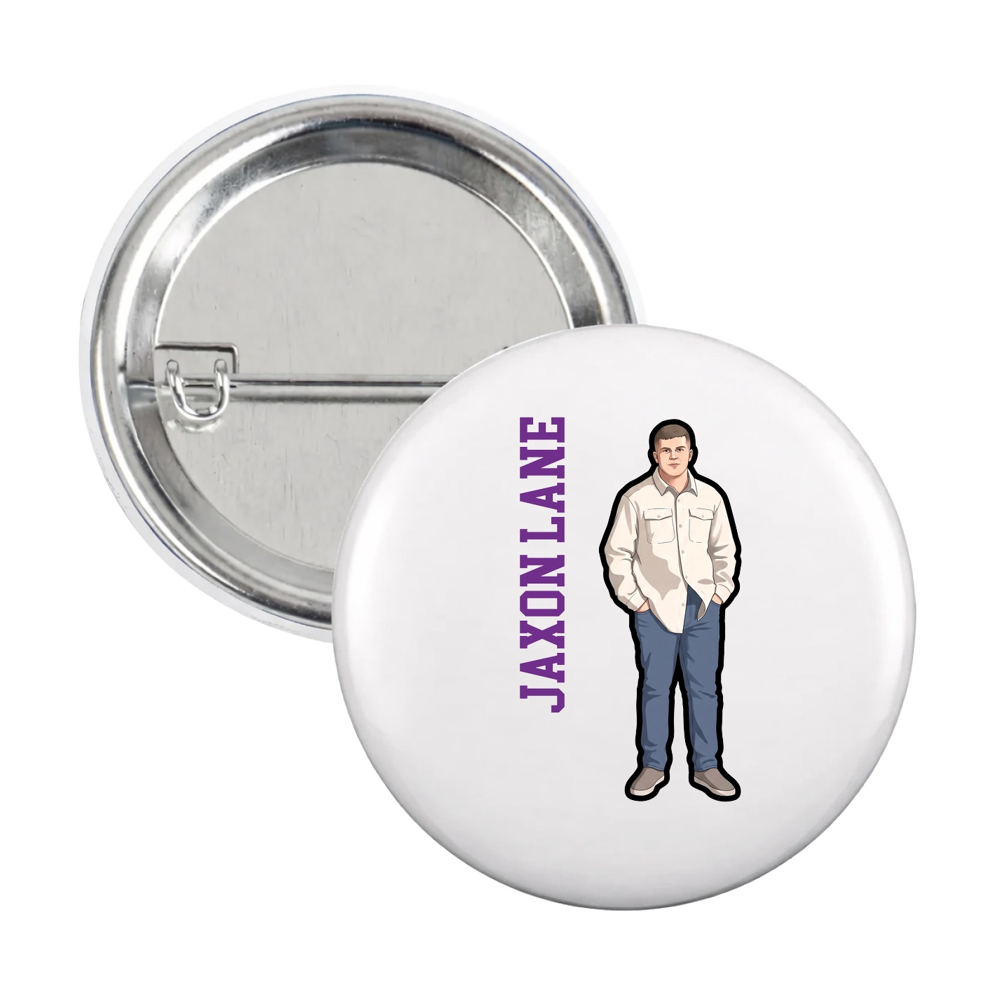 Game Day Button — Name Vertical in White