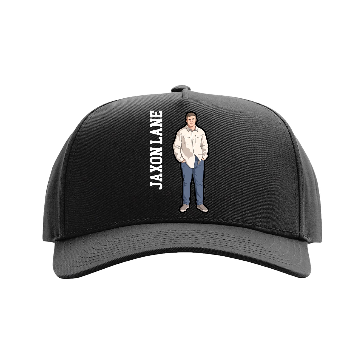 Full Fabric Five-Panel Champ Cap — Name Vertical in Black