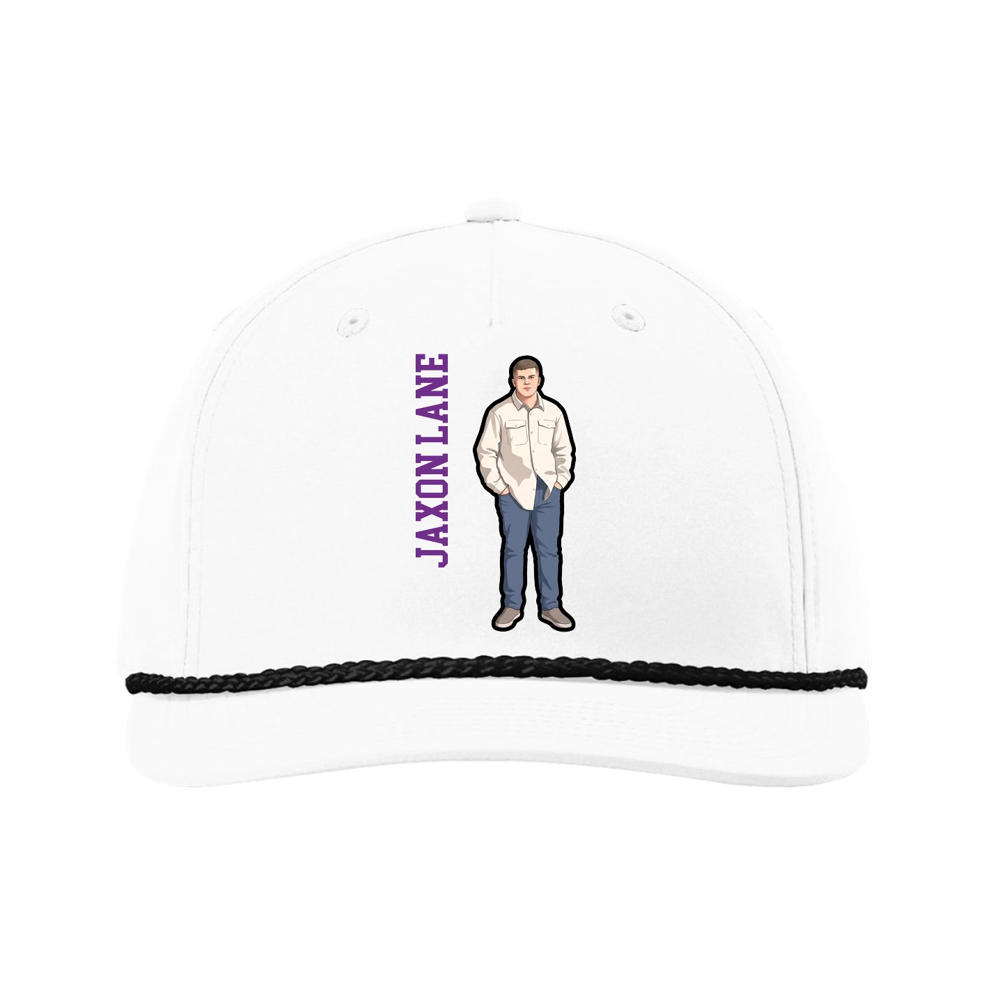 Five-Panel Classic Rope Cap — Name Vertical in White