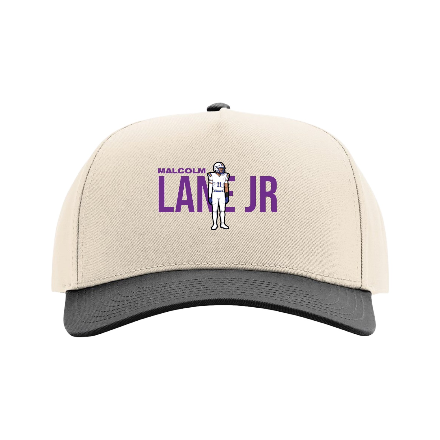 Full Fabric Five-Panel Champ Cap — Player Name in Cream/Black