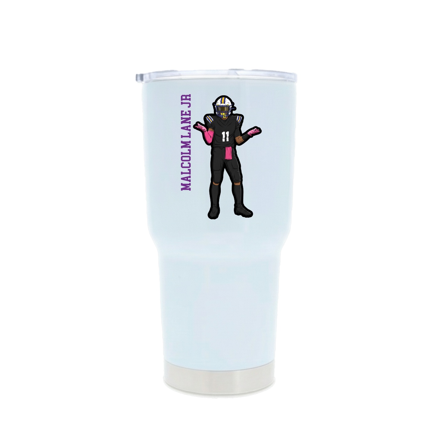 30oz Stainless Steel Tumbler — Name Vertical in White