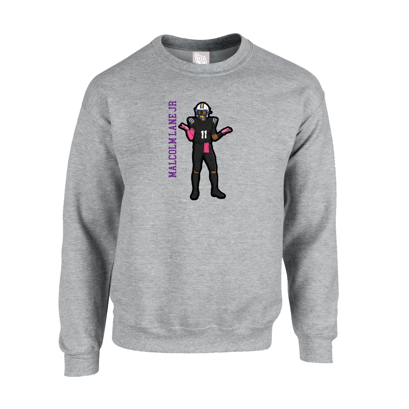 Fleece Crew — Name Vertical in Grey