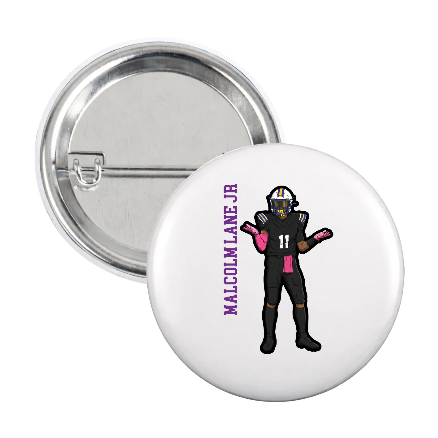 Game Day Button — Name Vertical in White
