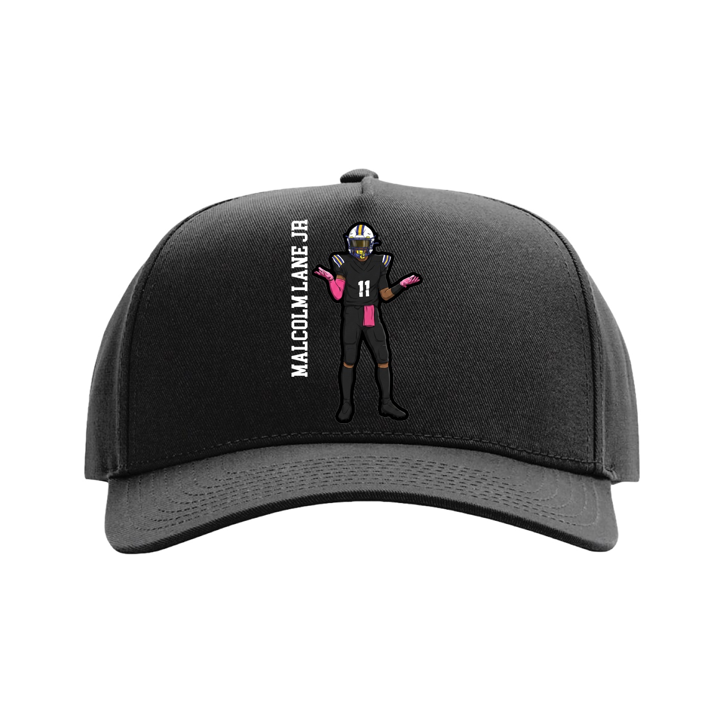 Full Fabric Five-Panel Champ Cap — Name Vertical in Black