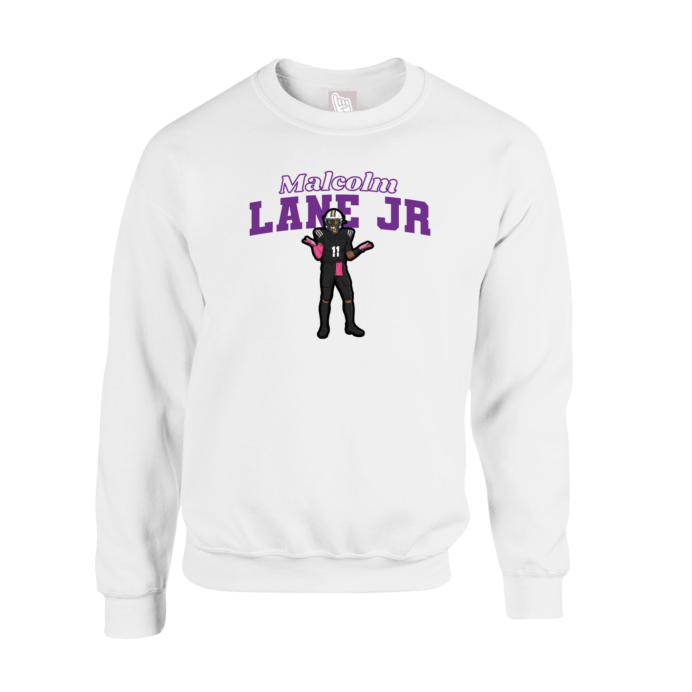 Fleece Crew — Name Arch in White
