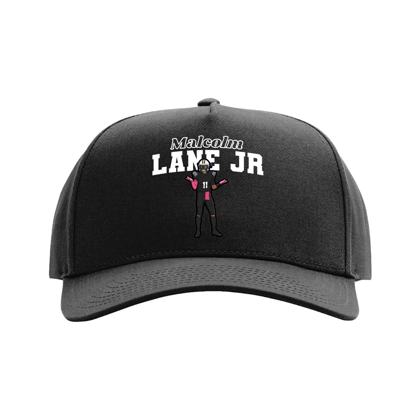 Full Fabric Five-Panel Champ Cap — Name Arch in Black