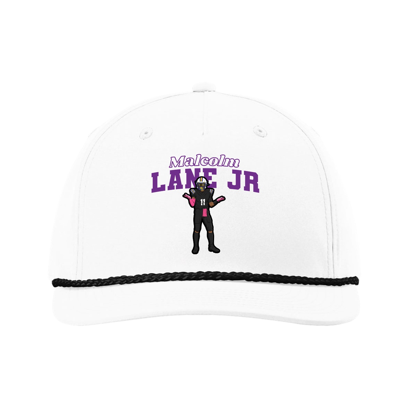Five-Panel Classic Rope Cap — Name Arch in White