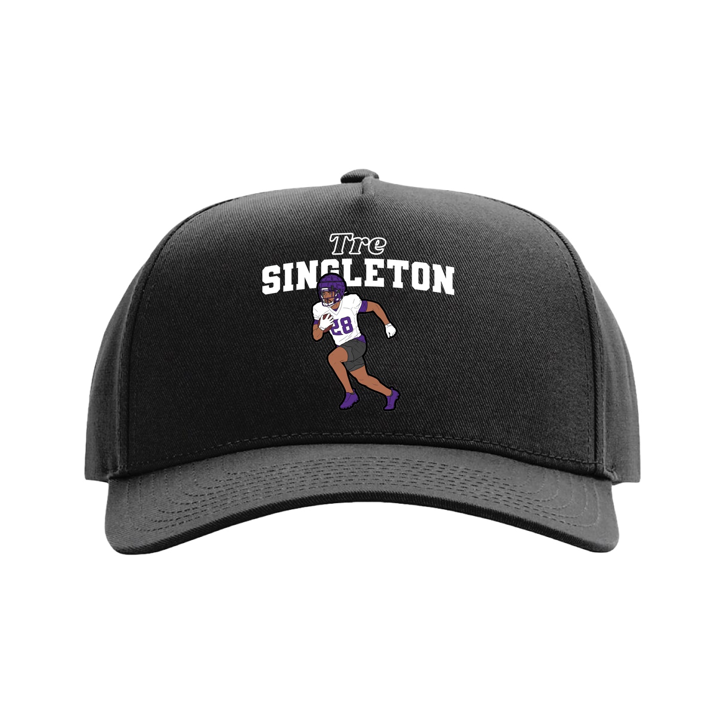 Full Fabric Five-Panel Champ Cap — Name Arch in Black