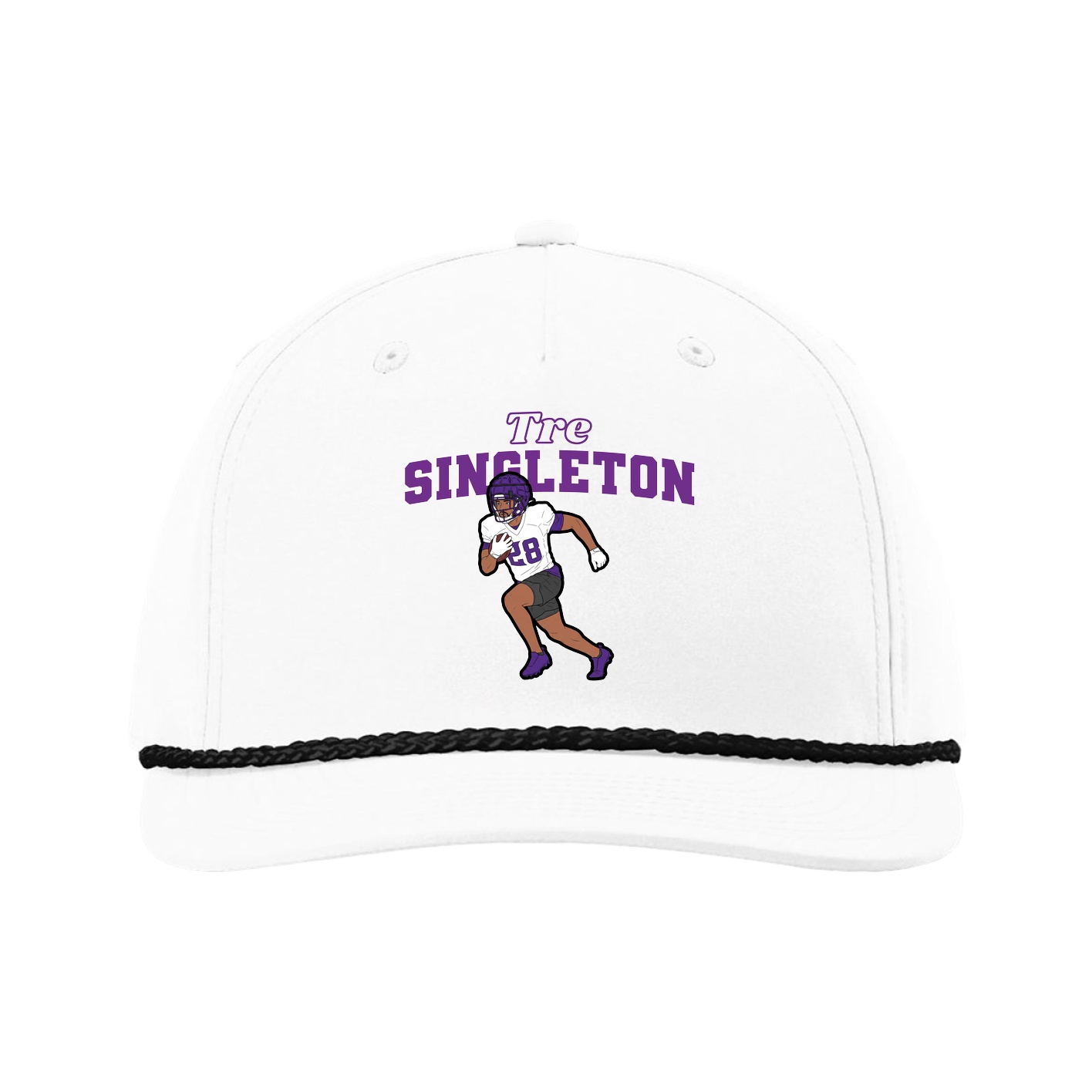 Five-Panel Classic Rope Cap — Name Arch in White