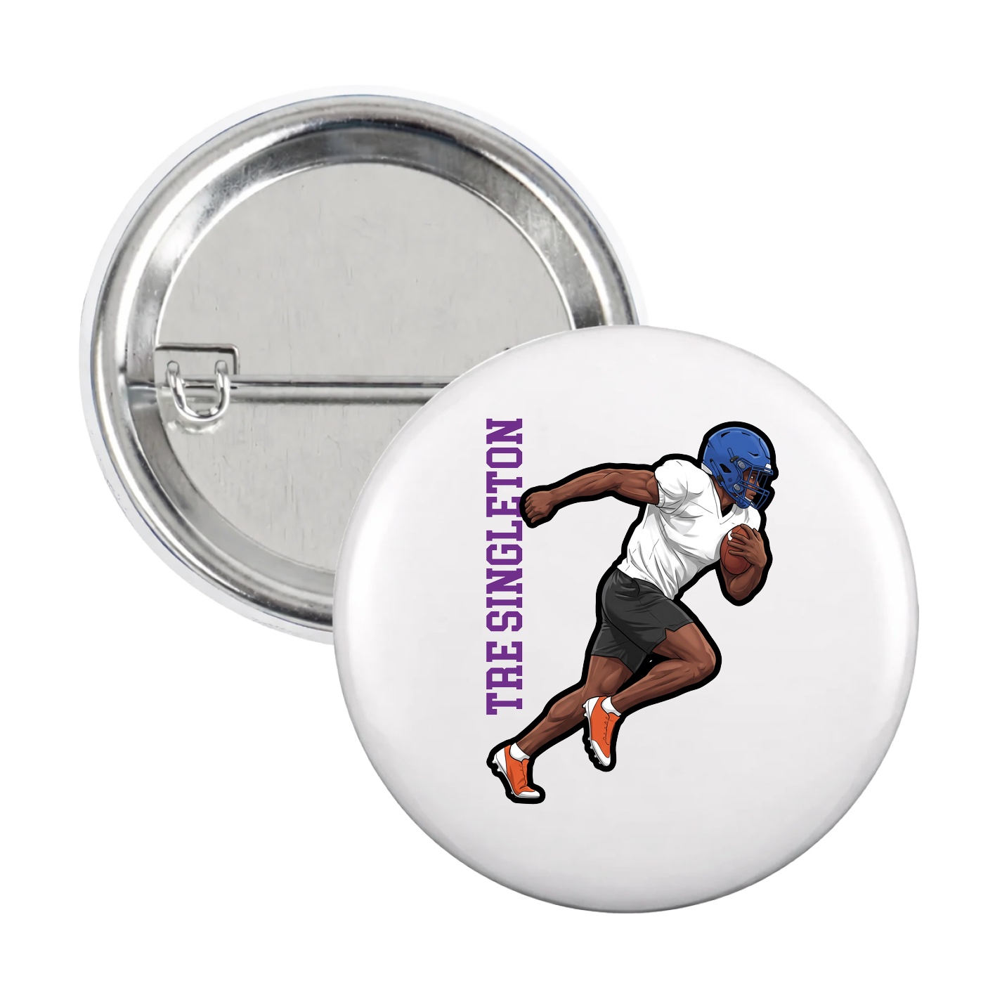 Game Day Button — Name Vertical in White