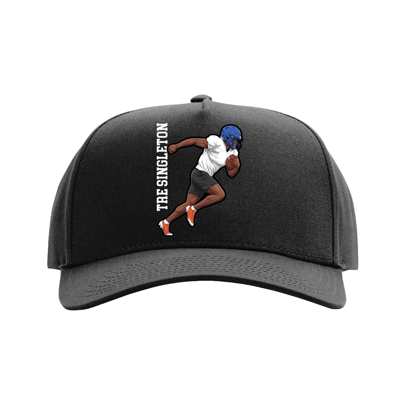 Full Fabric Five-Panel Champ Cap — Name Vertical in Black