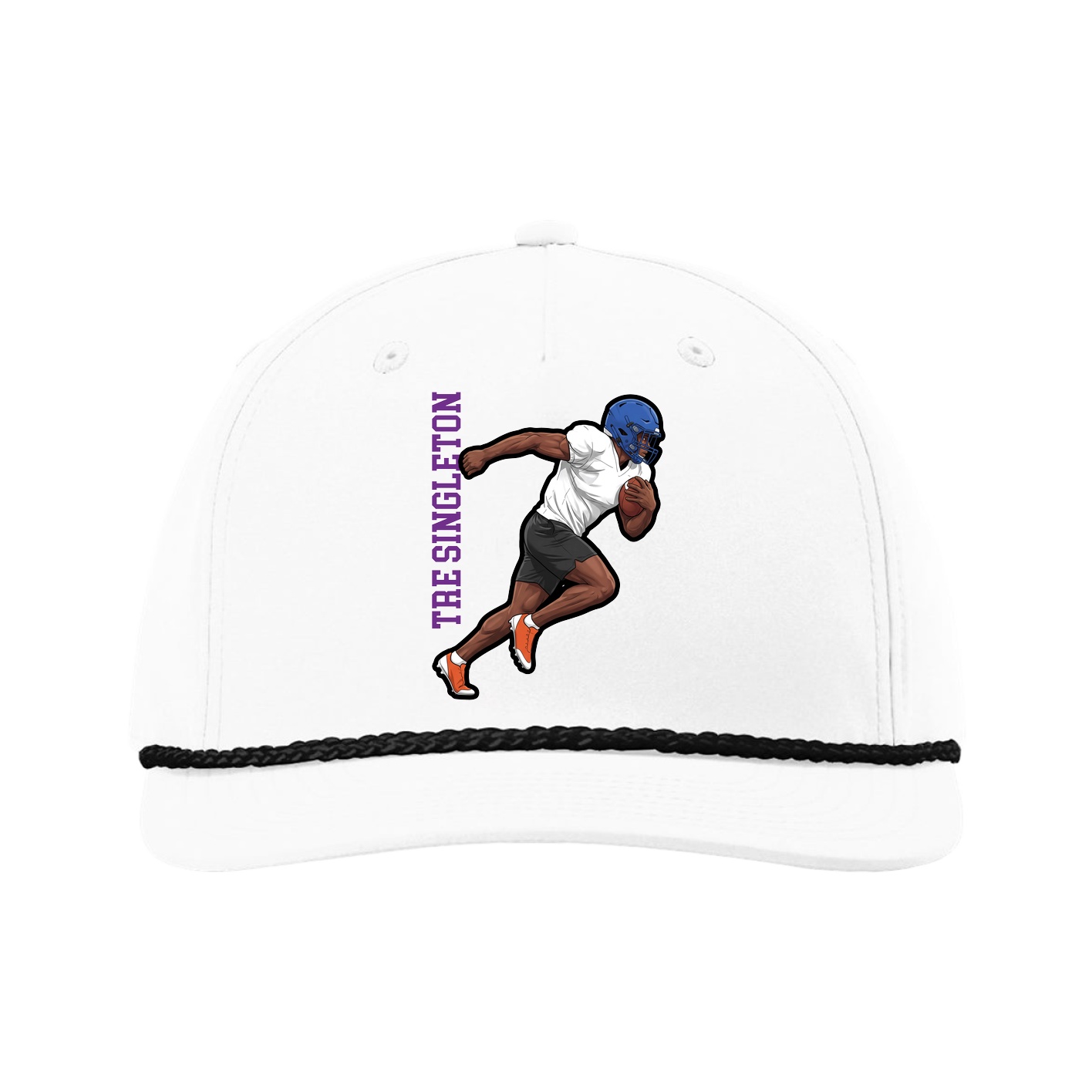 Five-Panel Classic Rope Cap — Name Vertical in White